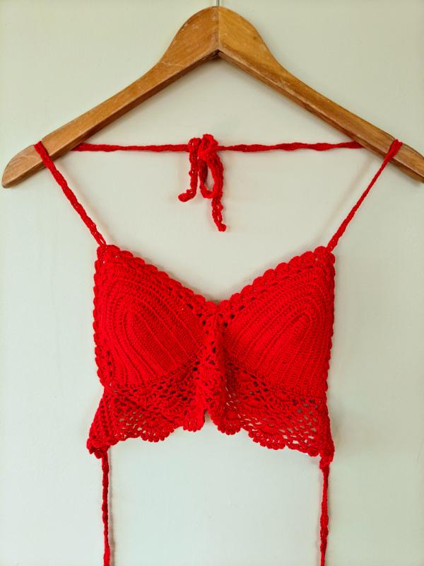 red crochet bikini top